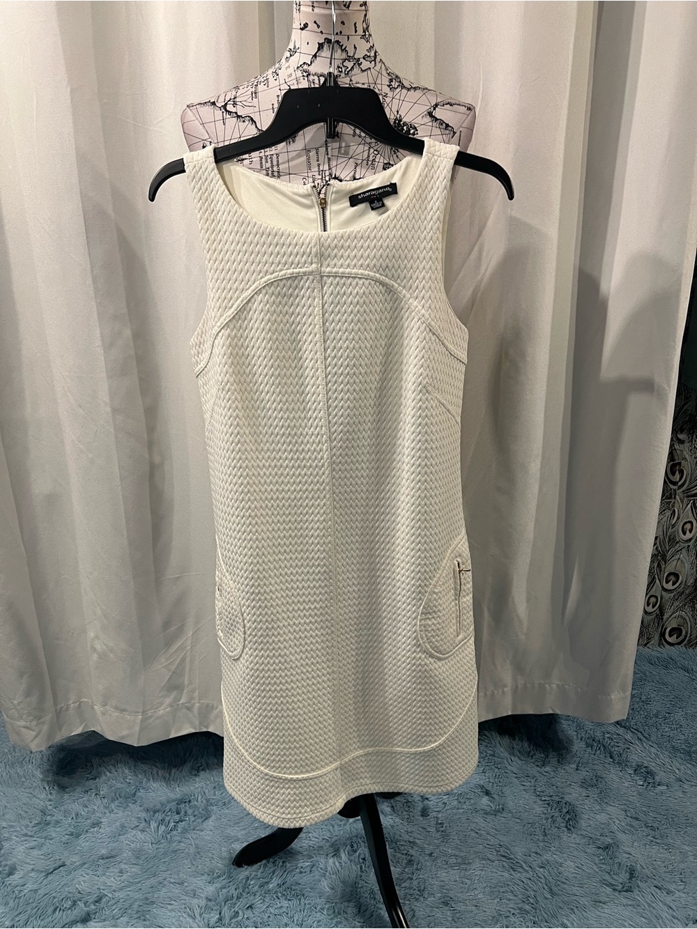 Sharagano Cream Textured Sleeveless Sleeveless Dress